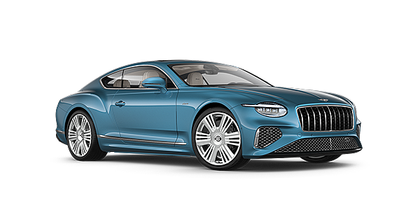 Bentley High Wycombe New Bentley Continental GT Azure coupe front three quarter in Light Windsor Blue paint
