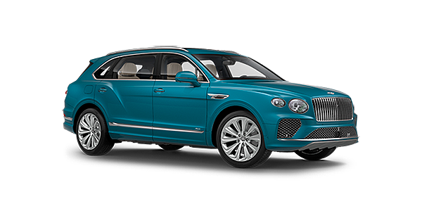 Bentley High Wycombe Bentley Bentayga EWB Azure front side angled view in Topaz blue coloured exterior. 